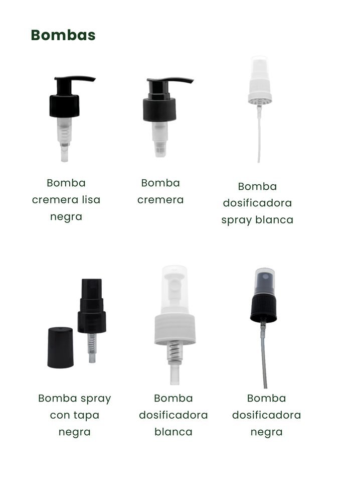 Bombas cremeras, dosificadoras y spray para envases cosméticos